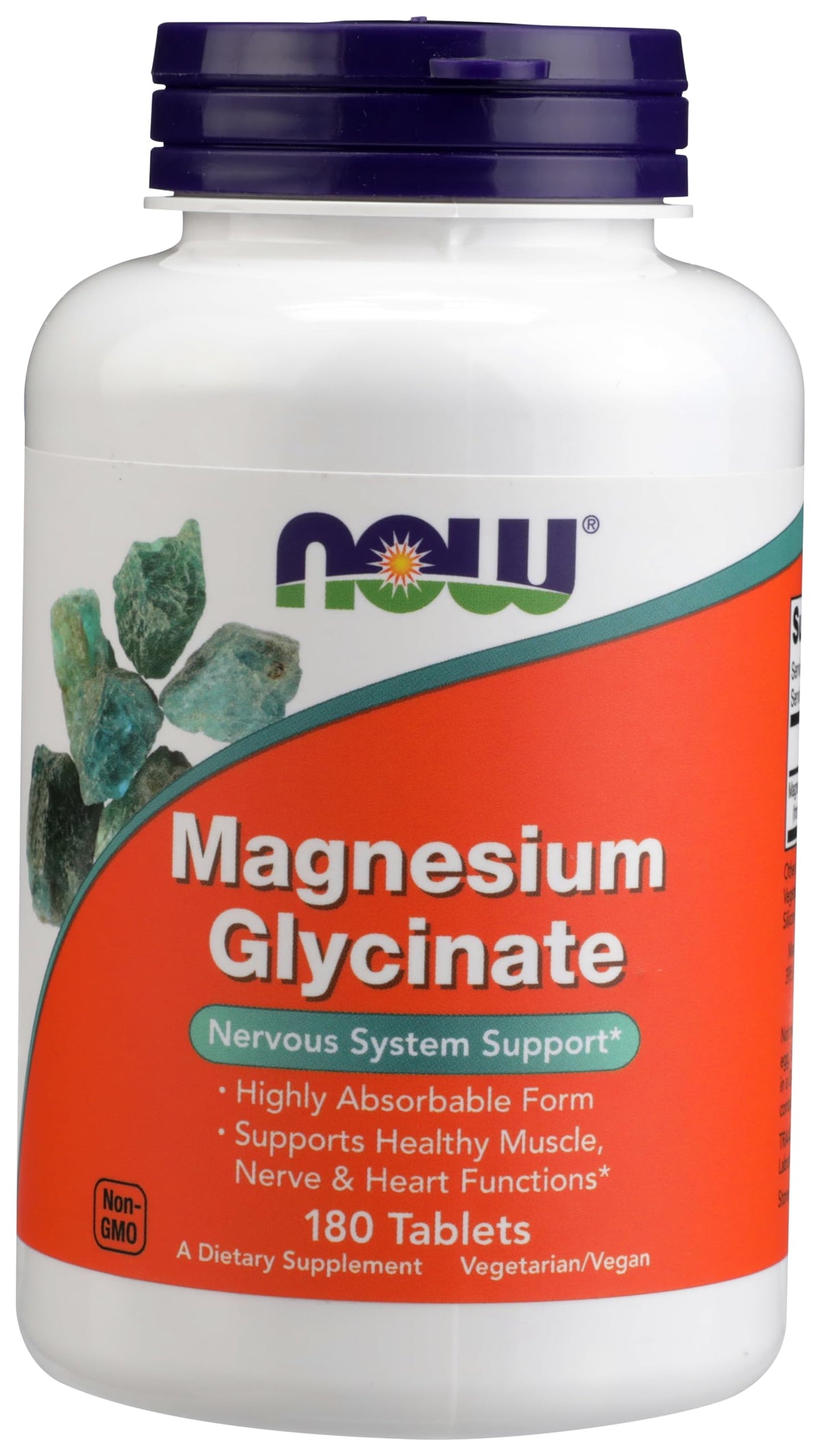 NOW Foods Magnesium Glycinate 100 mg bottle with 180 tablets