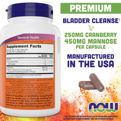 Close-up of NOW Foods Mannose Cranberry capsules