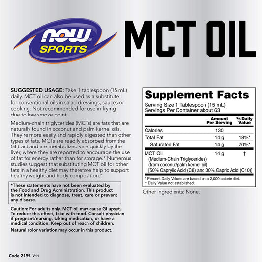 NOW Foods MCT Oil 32 oz bottle back label