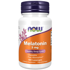 NOW Foods Melatonin 3 mg chewable lozenges bottle and label