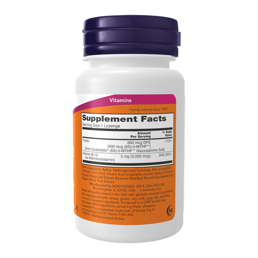 Close-up of NOW Foods Methyl B-12 lozenges bottle