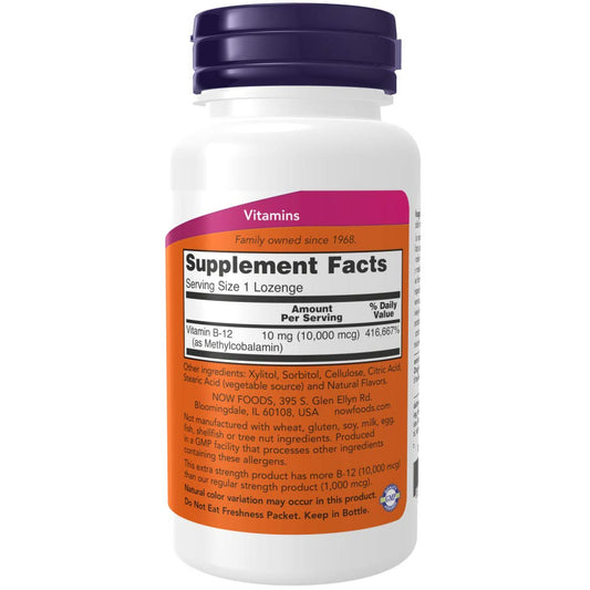 Supplement facts label for NOW Foods Methyl B-12 10000 mcg lozenges