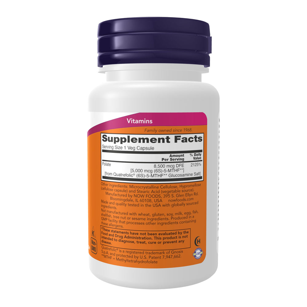 NOW Foods Methyl Folate 5000 mcg label close-up