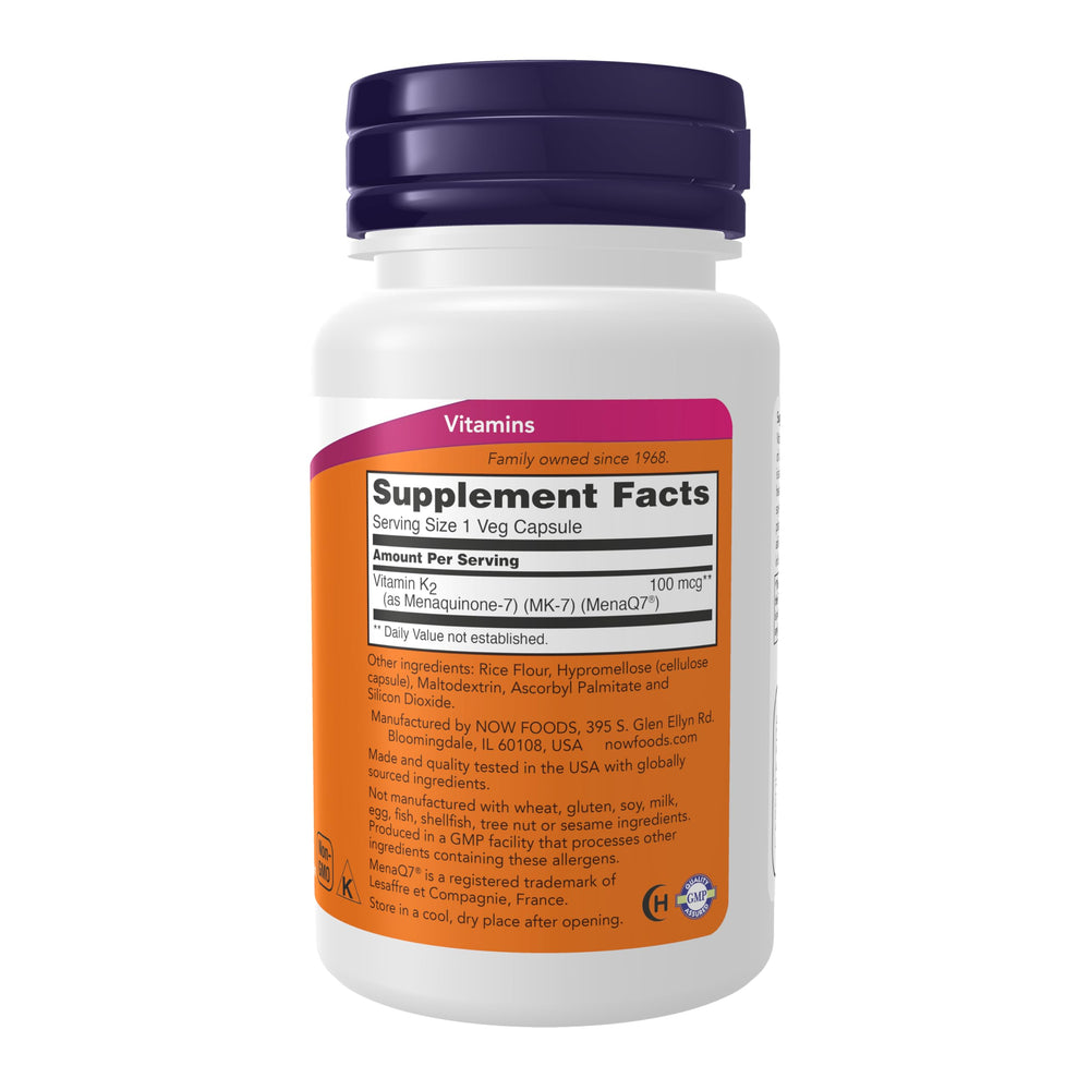 NOW Foods MenaQ7 MK-7 Vitamin K-2 label close-up