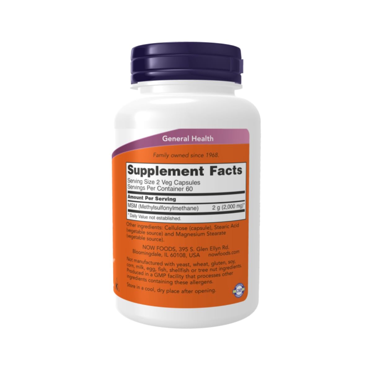 Now Foods MSM 1000mg 120 capsules bottle close-up