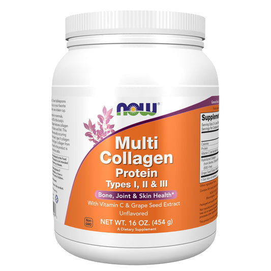 NOW Foods Multi Collagen Protein powder displaying types I II III; 16 oz