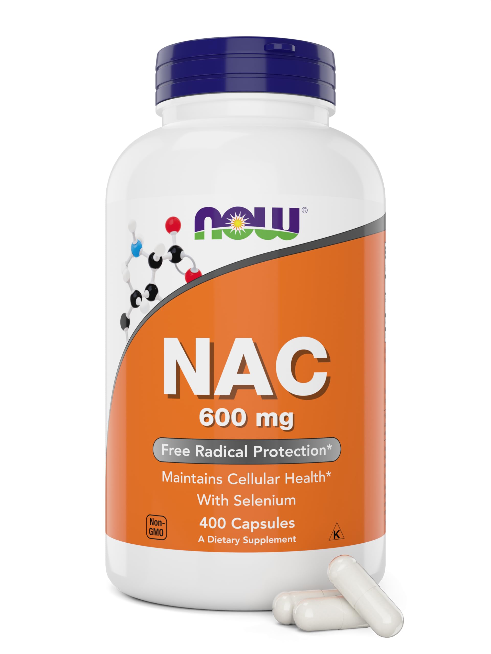 NOW Foods NAC 600 mg bottle front view for daily wellness support.