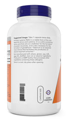 NOW Foods NAC 600 mg packaging information showing non-GMO and kosher status.