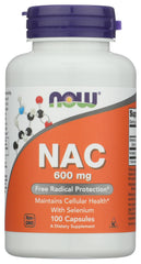 Front view of Now Foods NAC 600 mg bottle