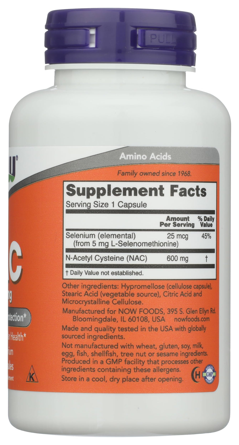 Vegan-friendly capsule symbol on NAC bottle