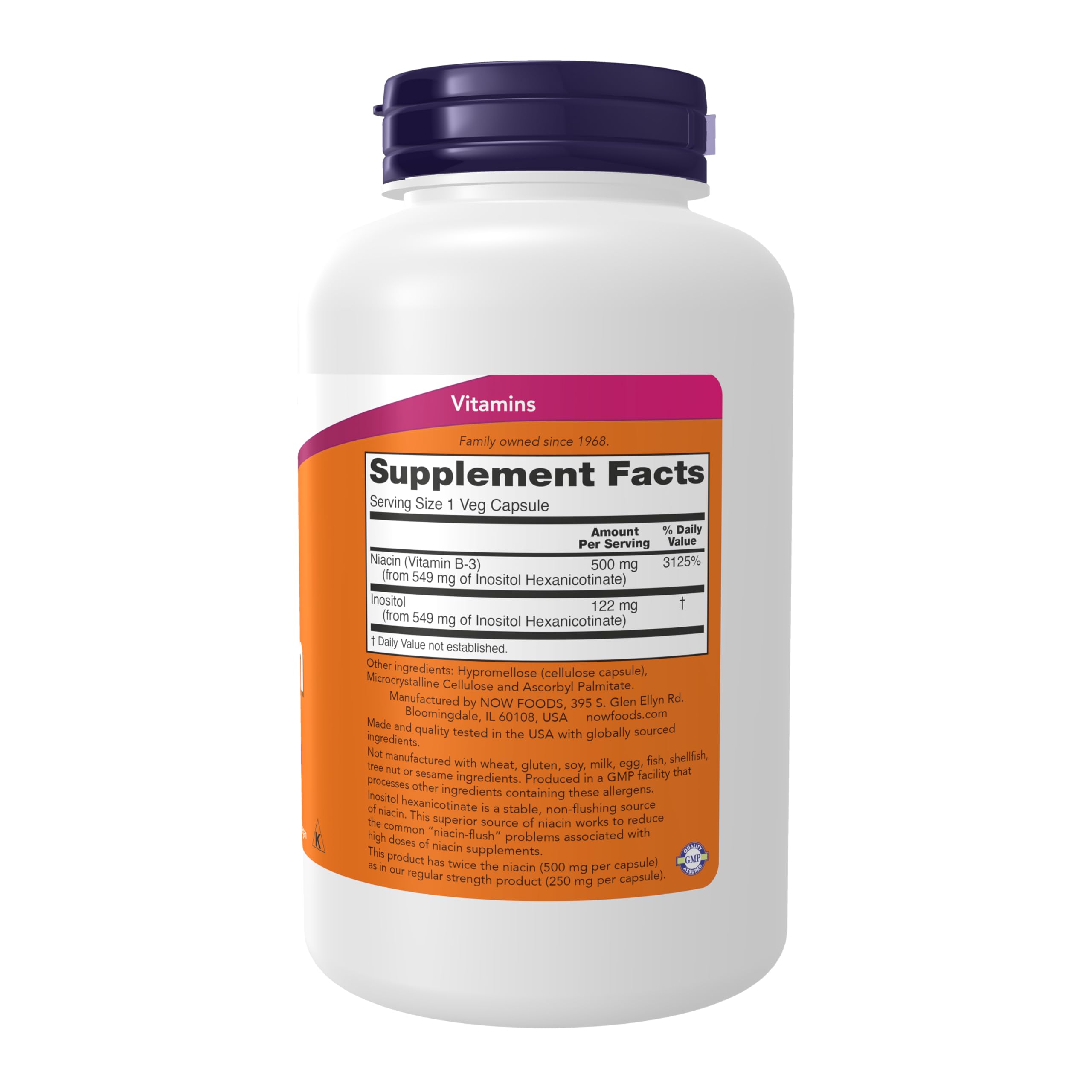 Close-up of Niacin 500 mg capsule