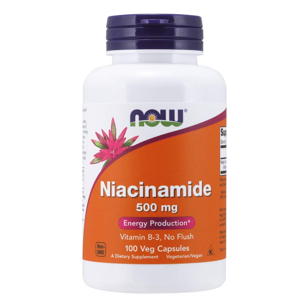 NOW Foods Niacinamide 500mg Vitamin B-3 capsules - front view