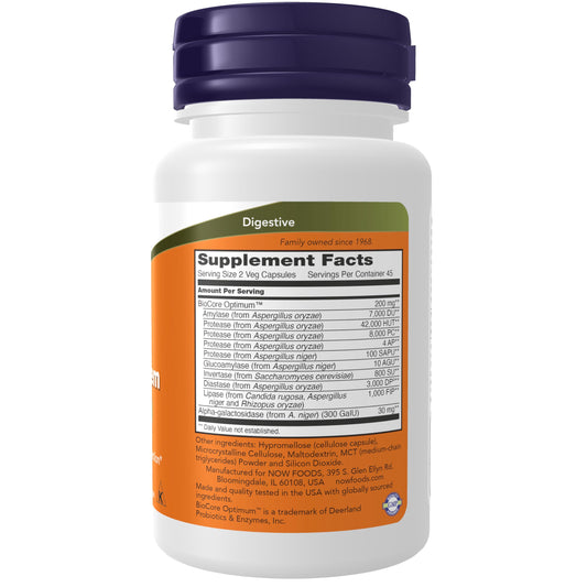 Close-up of NOW Foods Optimal Digestive System label and ingredients