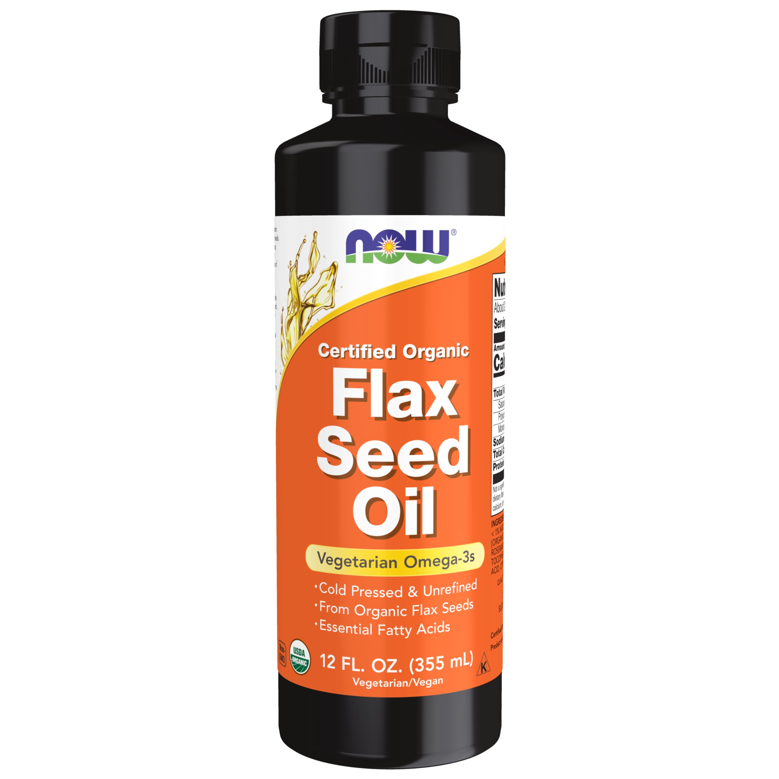 NOW Foods Organic Flax Seed Oil 12 oz bottle front view