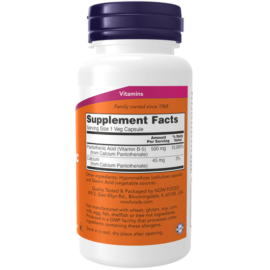 Pantothenic Acid 500 mg capsules - bottle side view