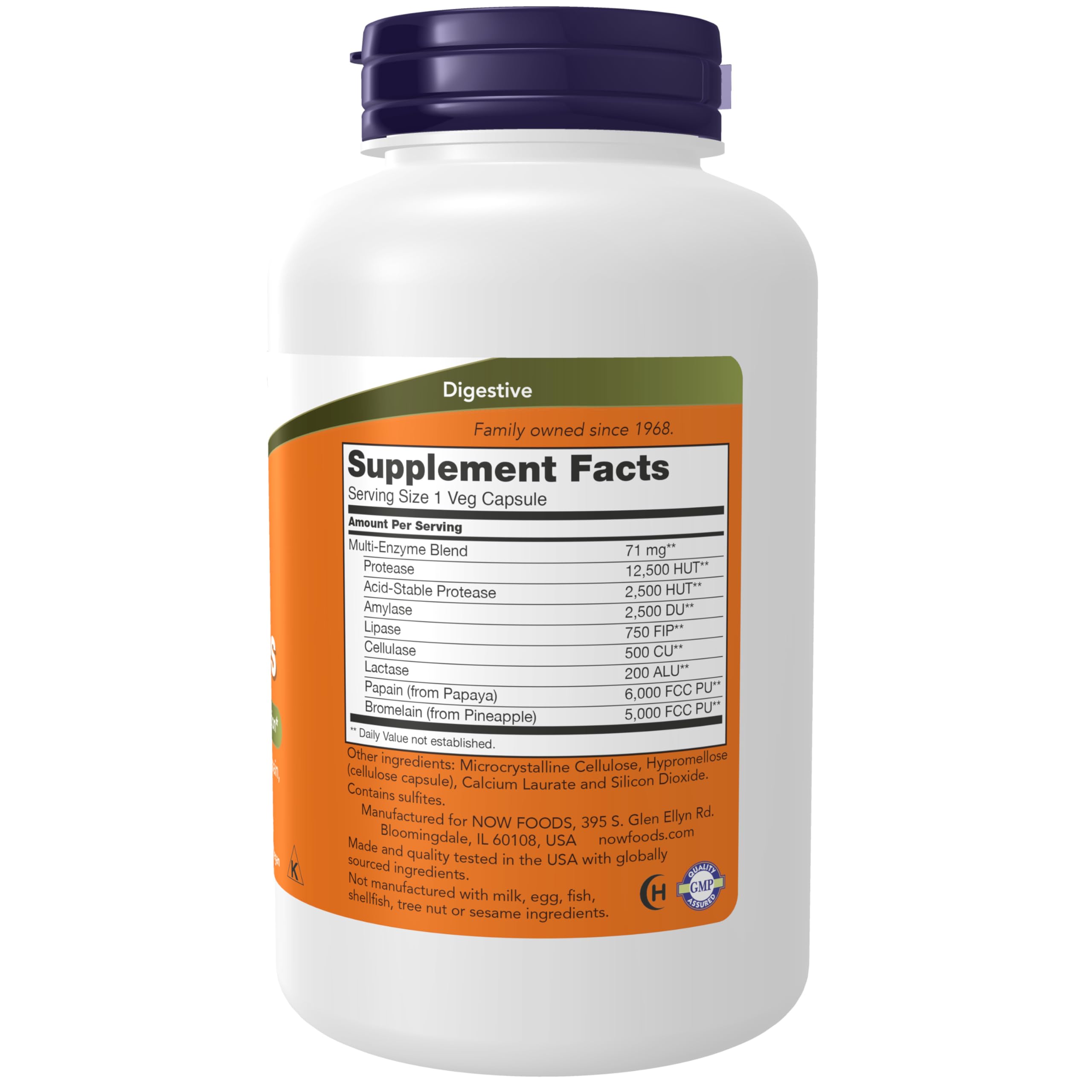 Close-up of NOW Foods Plant Enzymes label showing lactase and protease