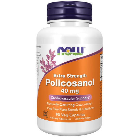 NOW Foods Policosanol 40 mg bottle and capsules with pine plant sterols and hawthorn