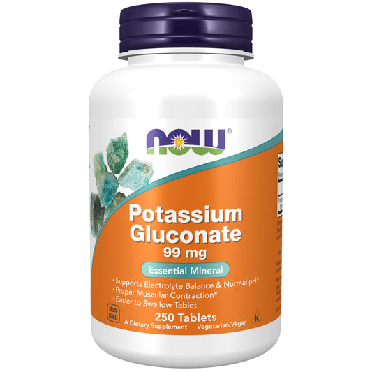 NOW Foods Potassium Gluconate 99 mg bottle – front view