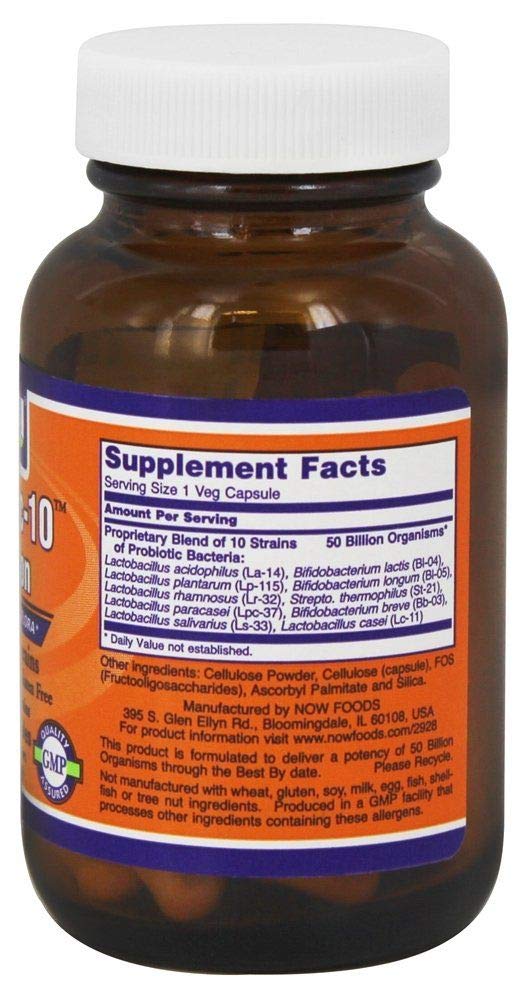 Now Foods Probiotic packaging showing 50 vegan capsules