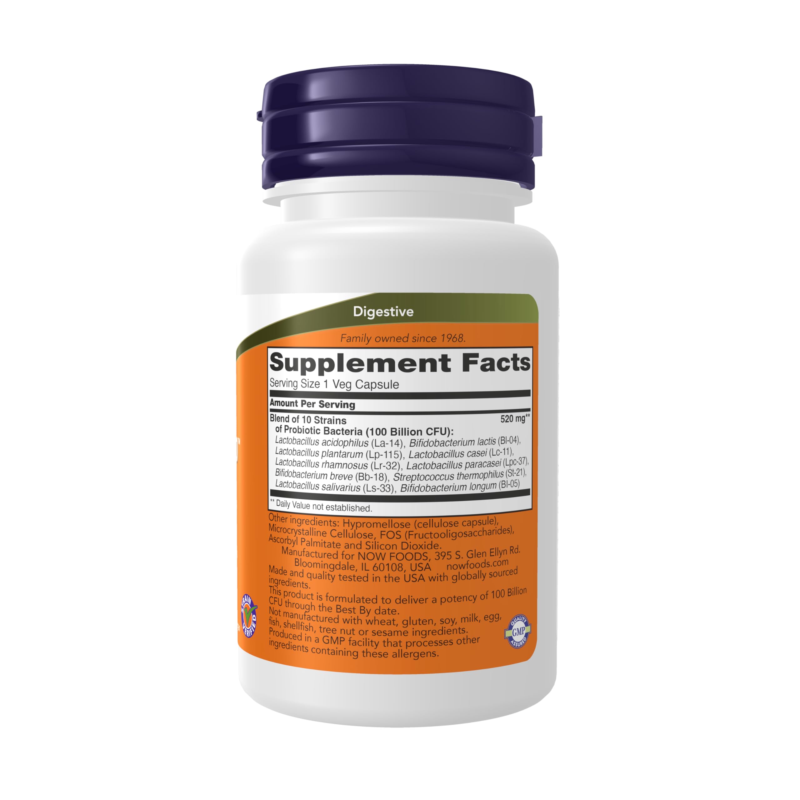 NOW Foods Probiotic-10 bottle back label