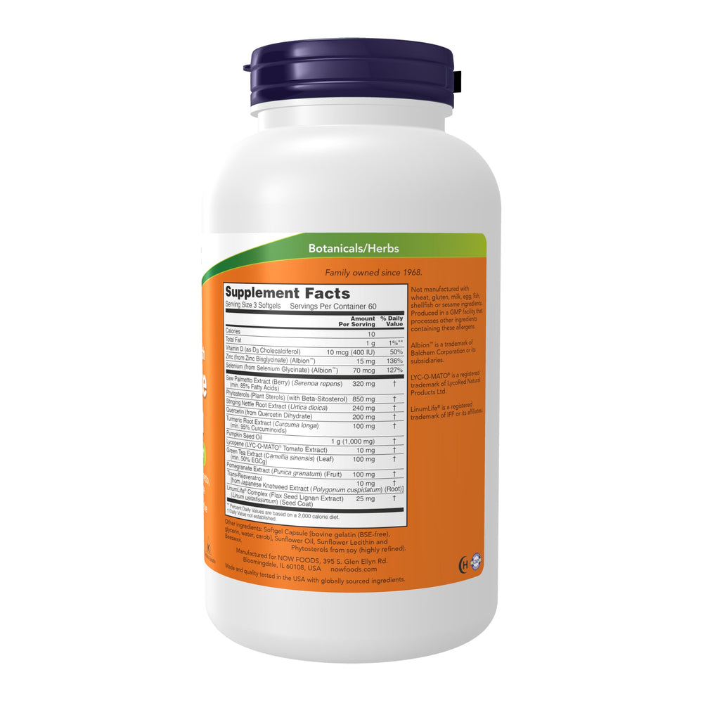Supplement facts highlighting saw palmetto, lycopene and beta-sitosterol
