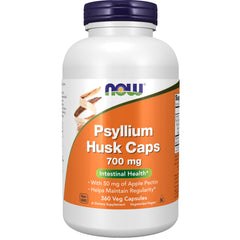 NOW Foods Psyllium Husk Caps bottle label showing 700 mg psyllium and 50 mg apple pectin