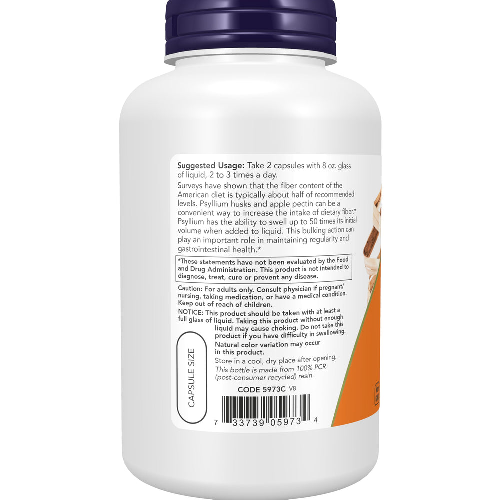 NOW Foods open bottle revealing capsules for easy daily fiber benefit
