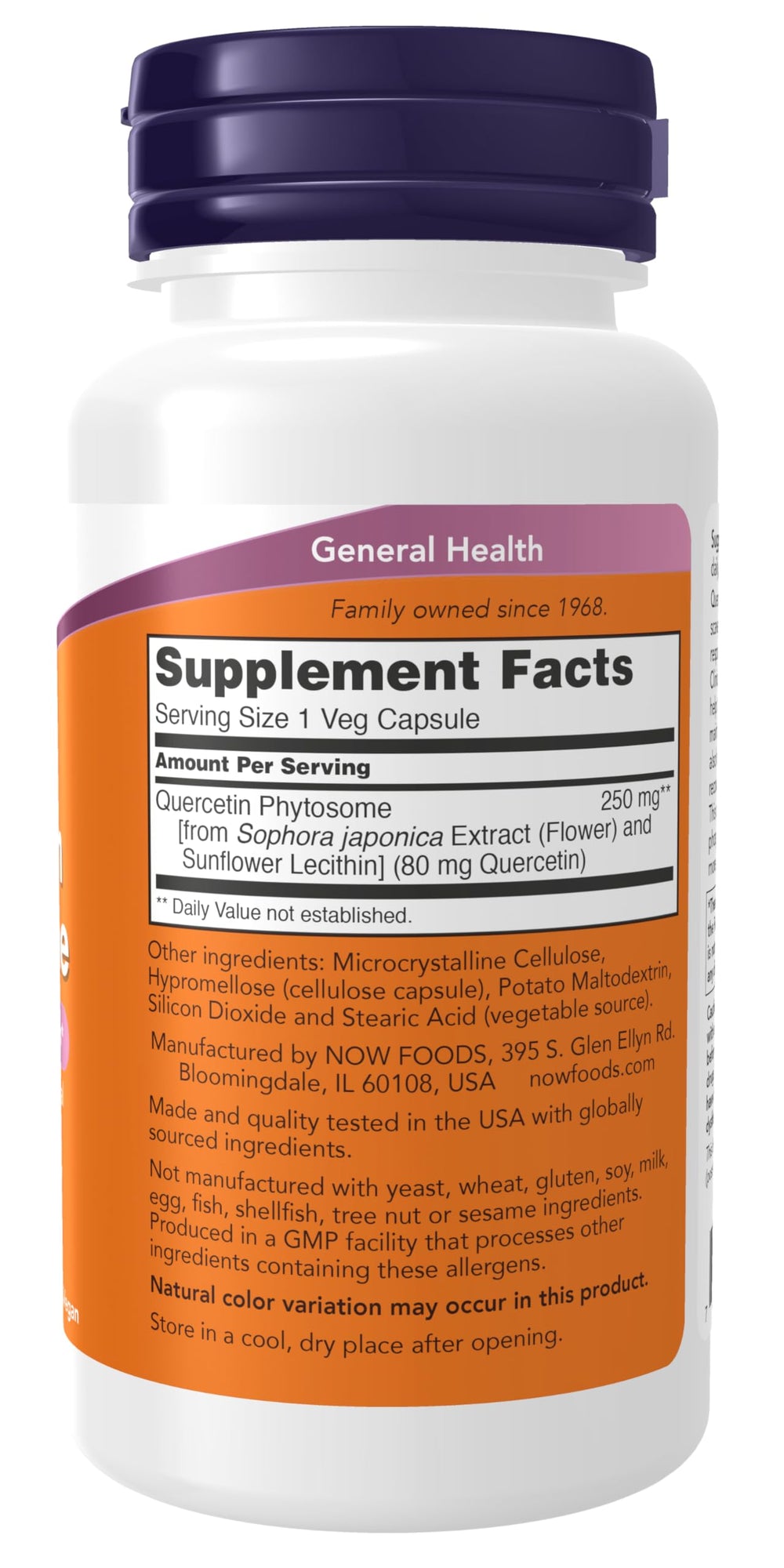 Vegan and non-GMO quercetin phytosome supplement packaging