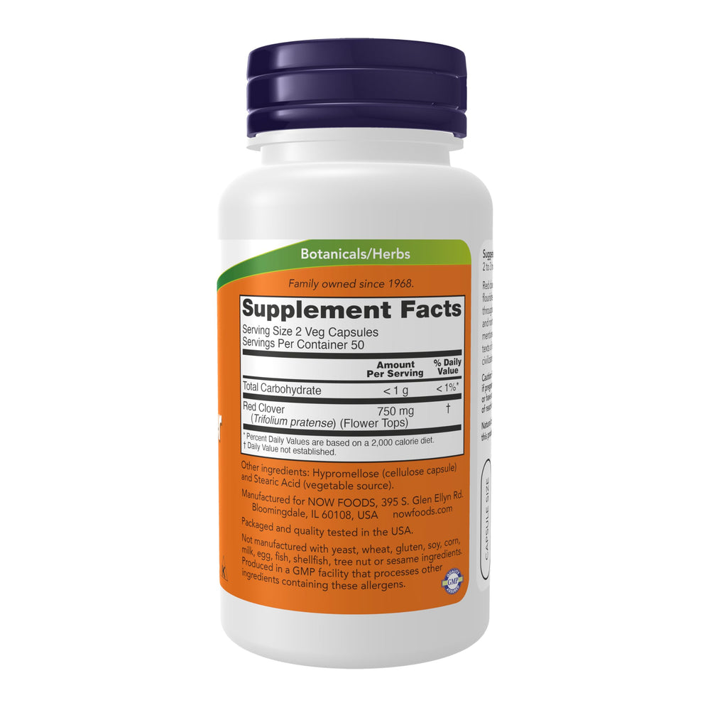 NOW Foods Red Clover bottle label with product details