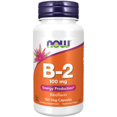 NOW Foods Vitamin B-2 Riboflavin 100 mg Vegetarian Capsules front label