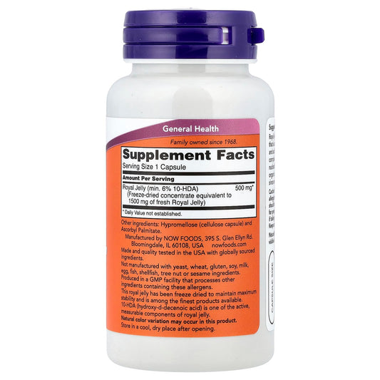 NOW Foods Royal Jelly 1500 mg capsules bottle - side view