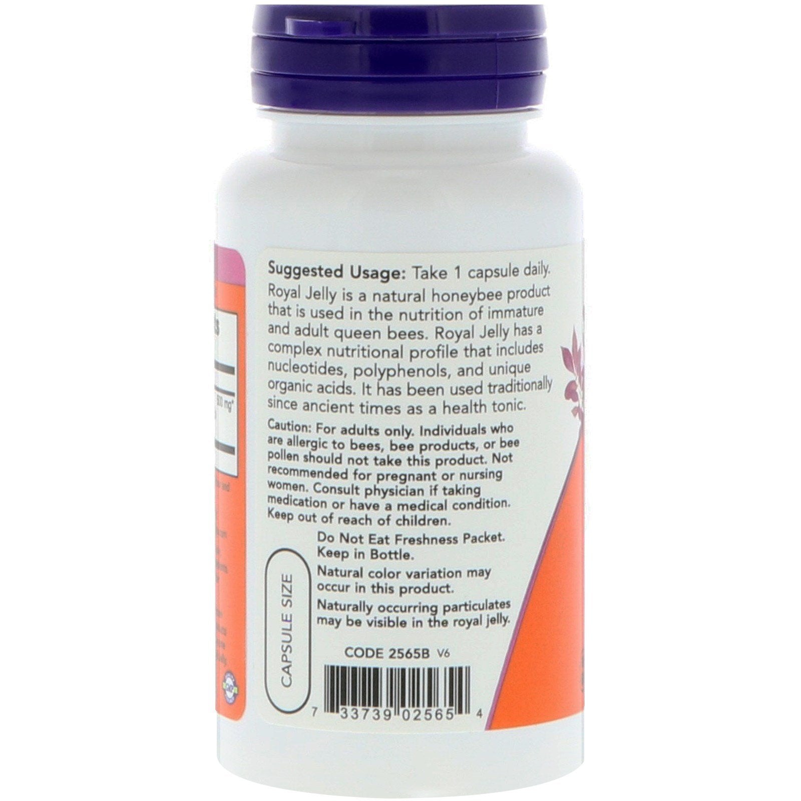 NOW Foods Royal Jelly 1500 mg capsules bottle - close-up label