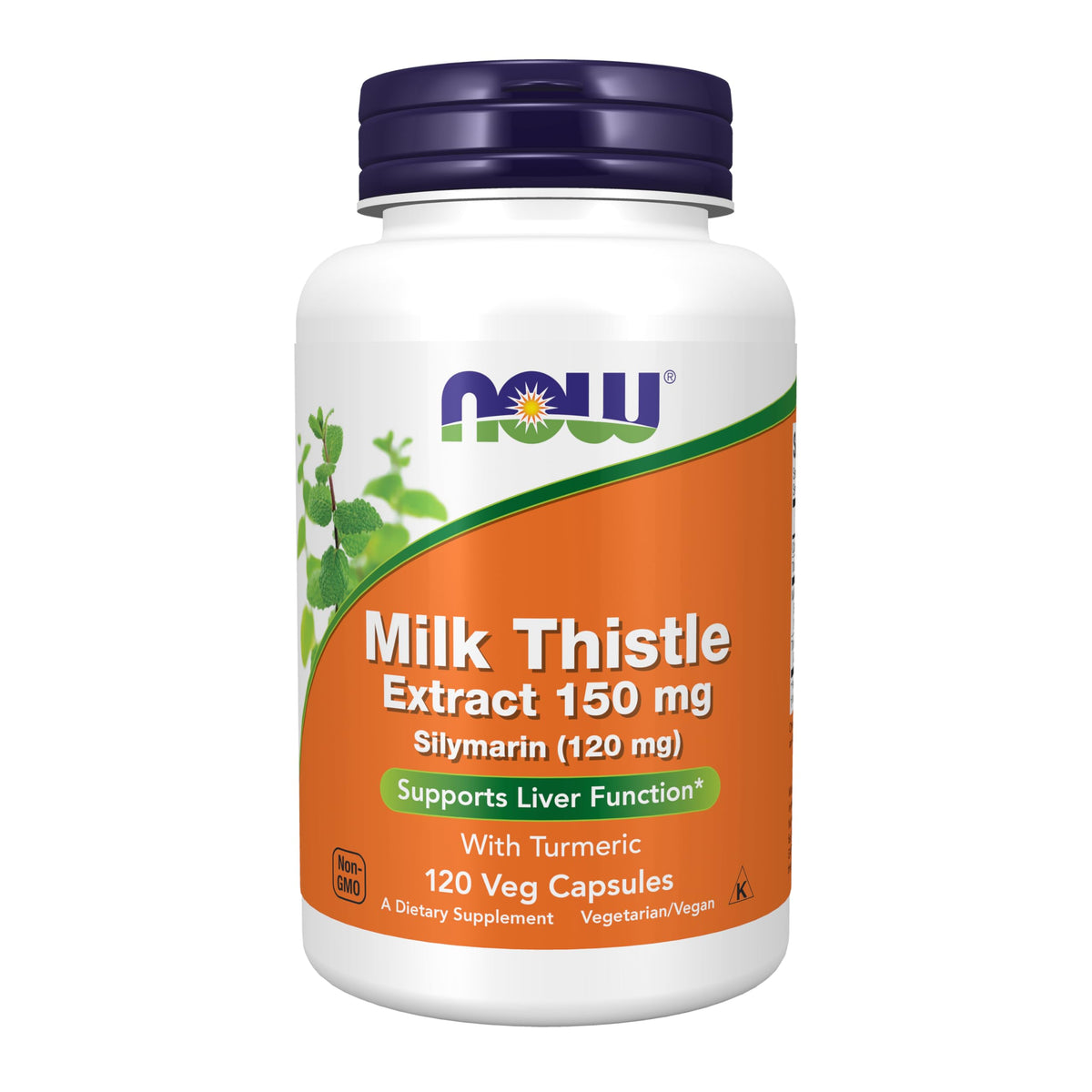NOW Foods Silymarin Milk Thistle Extract with Turmeric bottle label, 150 mg