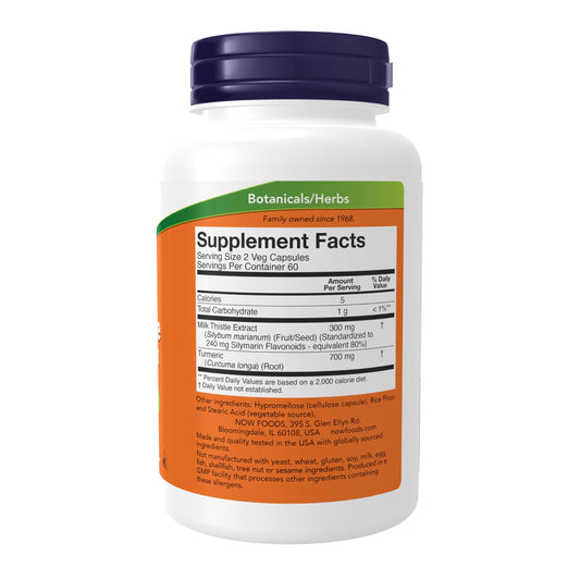 Bottle front of NOW Foods Silymarin Milk Thistle with Turmeric