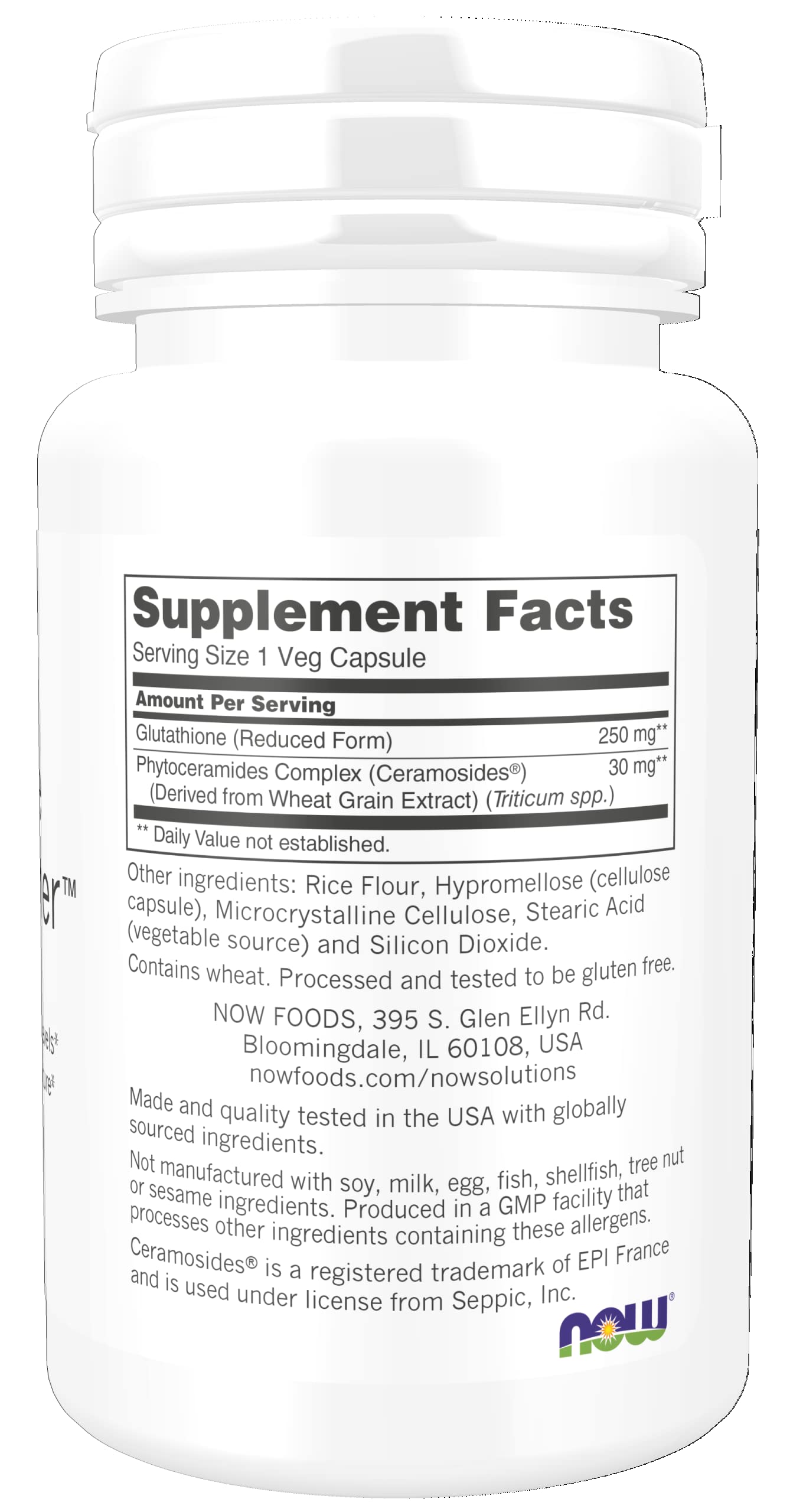 Pack shot of NOW Glutathione Skin Brightener bottle