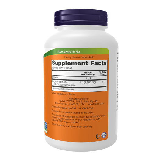 NOW Foods Spirulina 1000 mg Organic bottle back view