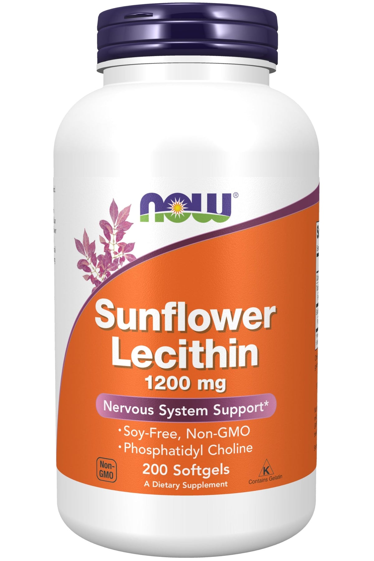 NOW Sunflower Lecithin Softgels bottle with 1200 mg per serving