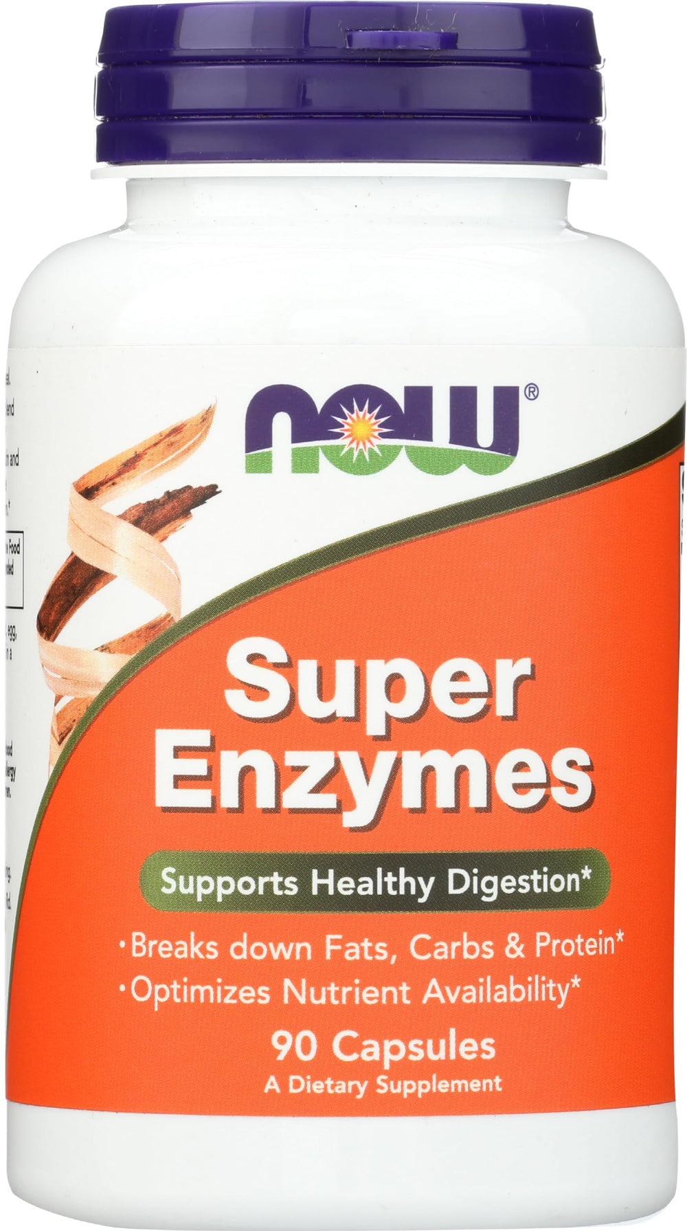 Bottle of NOW Foods Super Enzymes 90 capsules with label