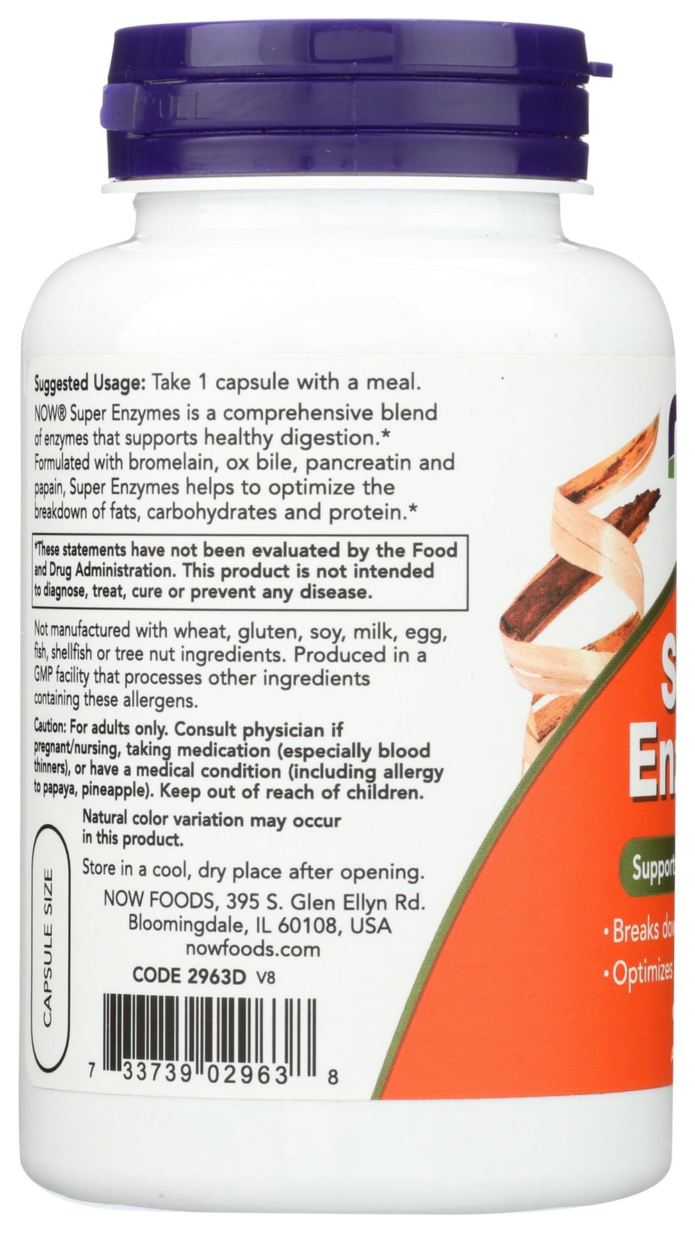 Close-up of NOW Foods Super Enzymes label details