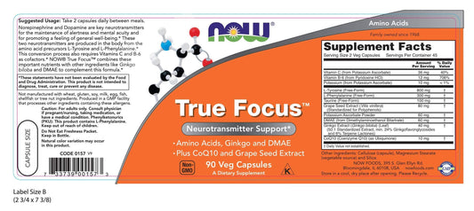 Close-up of True Focus ingredients including amino acids, Ginkgo, DMAE and CoQ10