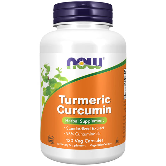 NOW Foods Turmeric Curcumin bottle label – 120 Veg Capsules