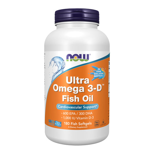 NOW Foods Ultra Omega 3-D pack shot with 180 softgels