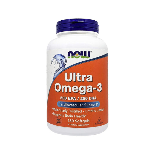 Now Foods Ultra Omega-3 Fish Oil bottle back with nutrition facts