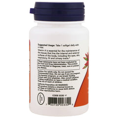 Close-up of Now Foods Vitamin A 10,000 IU bottle label