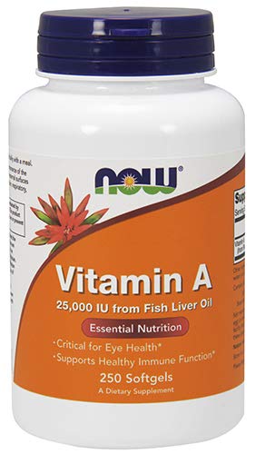 NOW Foods Vitamin A bottle with label on white background