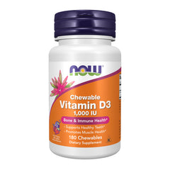 NOW Foods Vitamin D-3 1000 IU chewables bottle label with mint flavor