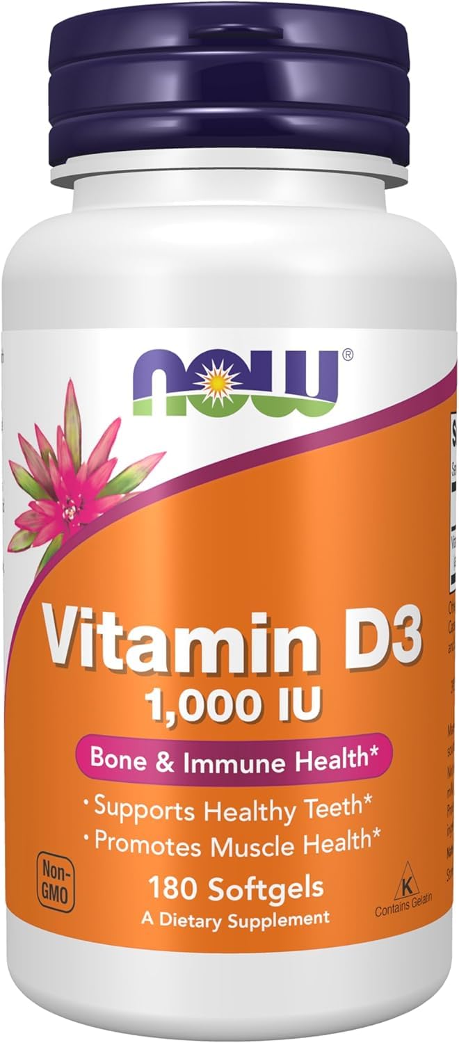 NOW Foods Vitamin D-3 1000 IU Softgels bottle - 180 count