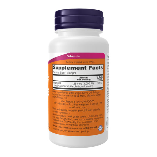 Close-up of NOW Foods Vitamin D-3 1,000 IU softgels