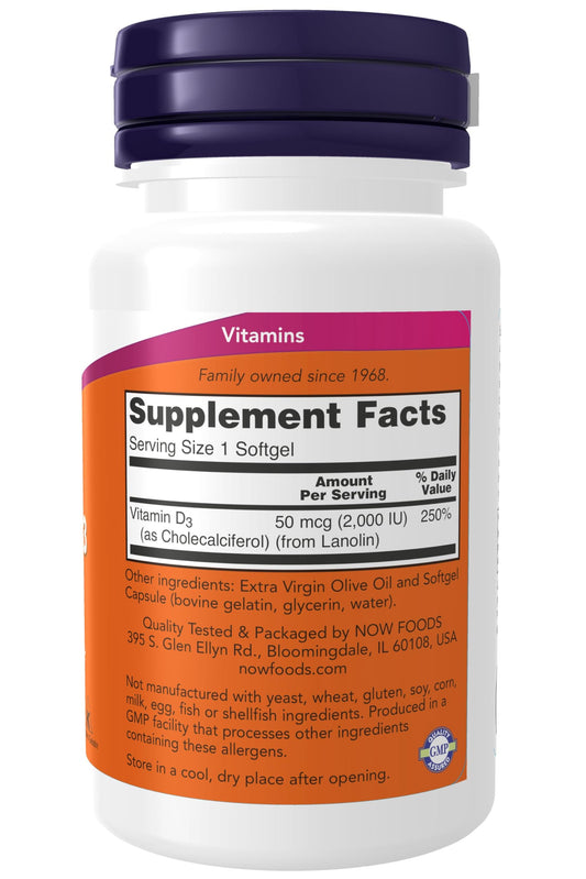 Close-up of vitamin D3 2000 IU softgels