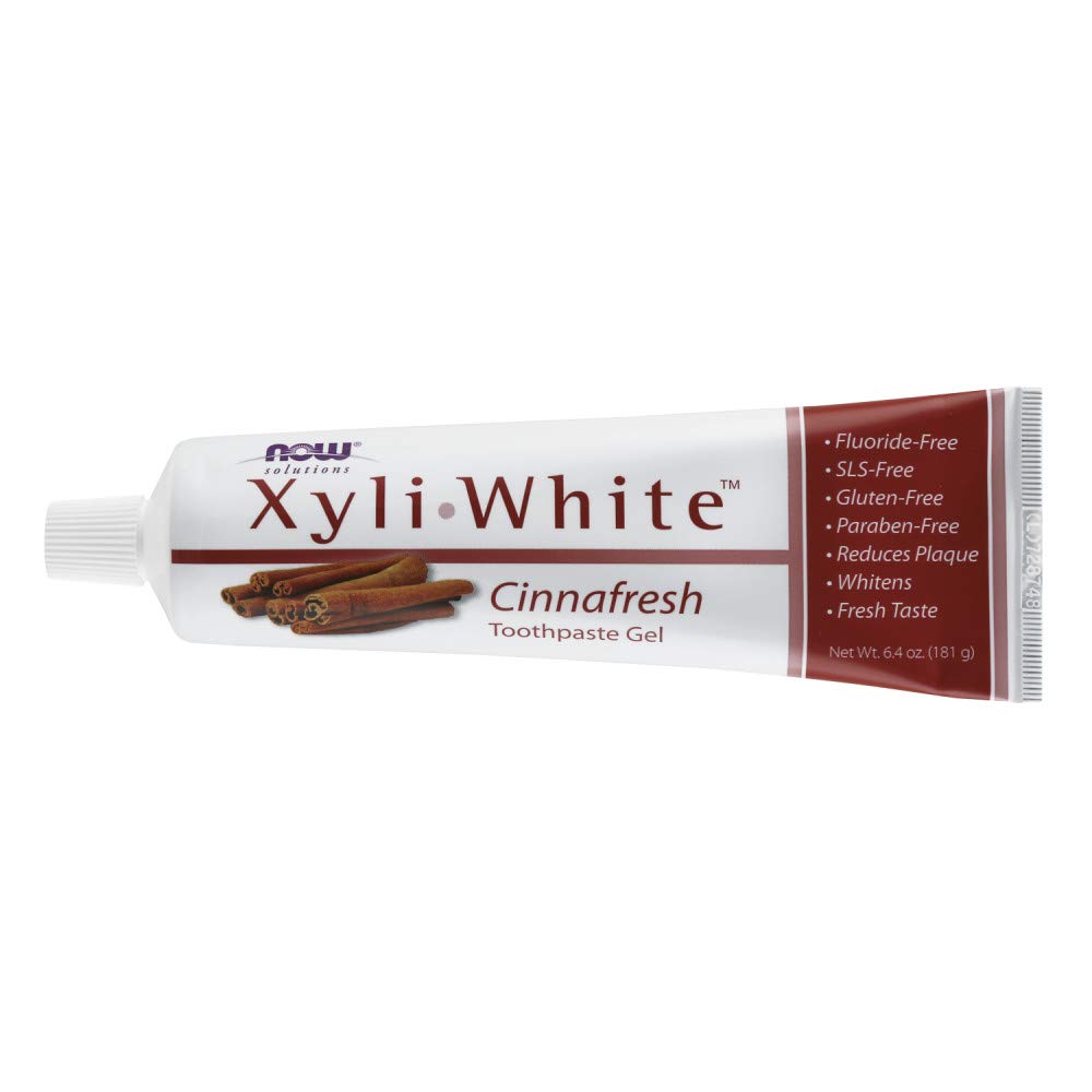 Close-up of cinnamon flavor label on Now Foods XyliWhite
